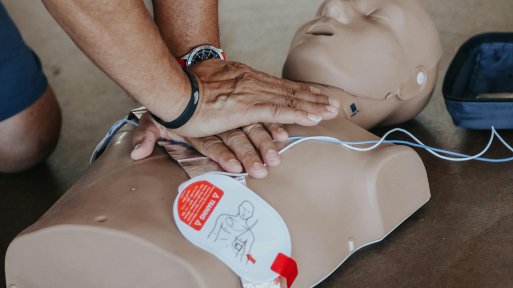 CPR training on manikin for Code Blue and resuscitation training in hospitals.